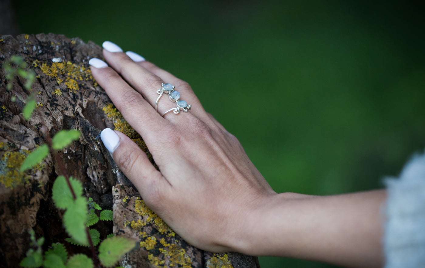 TRIPLE RAINBOW MOONSTONE RING