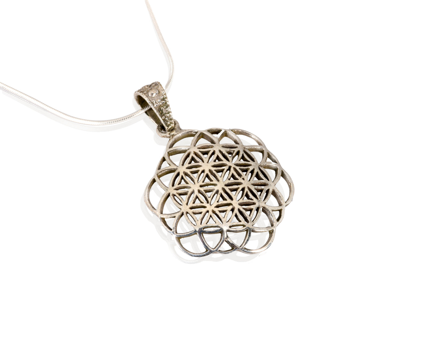 SILVER OPEN FLOWER OF LIFE NECKLACE