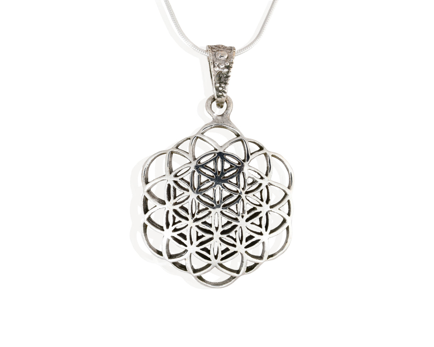 SILVER OPEN FLOWER OF LIFE NECKLACE