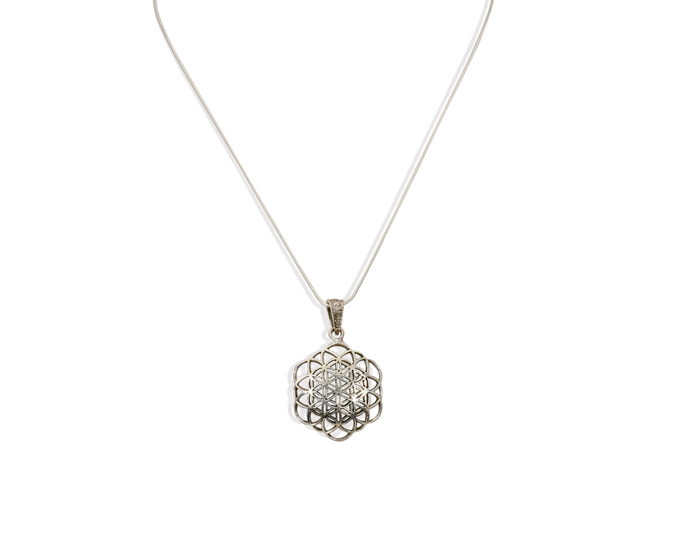 SILVER OPEN FLOWER OF LIFE NECKLACE