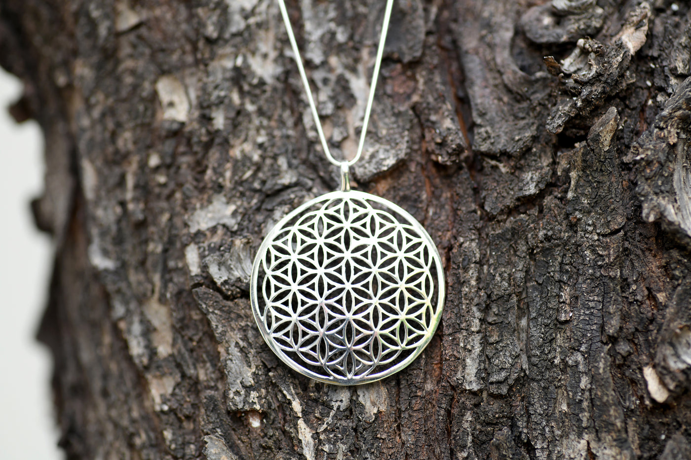 SILVER FLOWER OF LIFE NECKLACE LARGE